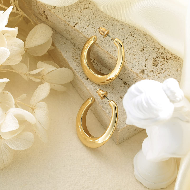 [Australia] - Oval Hoops Earrings: Hypoallergenic 14K Gold Plated Chunky Fashion Thick Earrings Jewelry for Trendy Women Teens Girls 