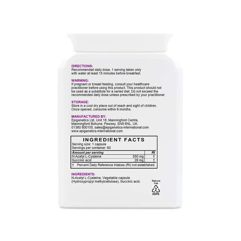 [Australia] - N-Acetyl Cysteine SA | NAC 550mg & Natural Succinic Acid Antioxidant | 60 Vegan Friendly Capsules UK Made | 1 Capsule Daily (High Strength) 