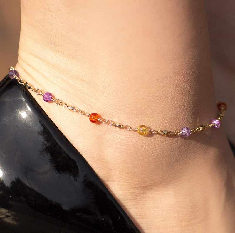 [Australia] - Lifetime Jewelry Ankle Bracelets for Women and Teen Girls [ Durable & Cute Colorful Balls Gold Anklet ] up to 20X More 24k Plating Than Other Foot Chains - 9 10 11 inch 9.0 Inches 