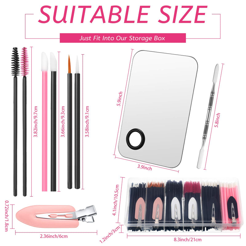 [Australia] - 260 Pieces Disposable Makeup Tools Kit, Includes Eyeliner Brushes Mascara Wands Lipstick Applicators Makeup Hair Clips Plastic Box Short Waterproof Cape Stainless Steel Makeup Palette and Spatula 