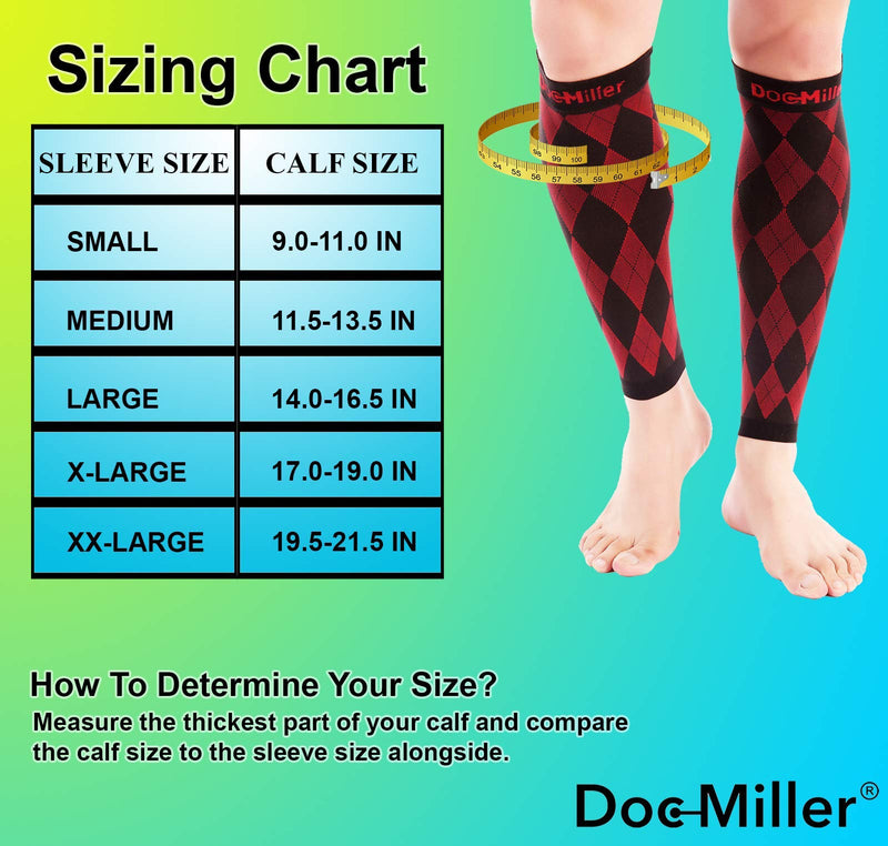 [Australia] - Doc Miller Calf Compression Sleeve for Men & Women - Fast Leg Pain Relief from Shin Splints, Varicose Veins - All Day Calf Support for Running, Travel & Everyday Use Black.Red Large 