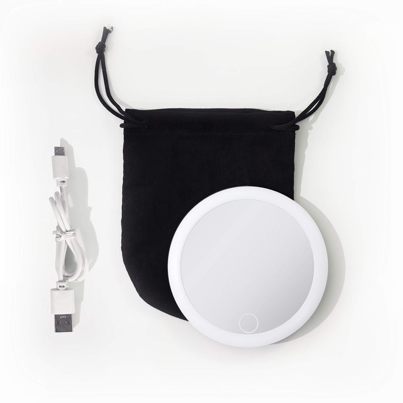 [Australia] - Zadro Compact LED Travel Makeup Mirror Rechargeable with Carrying Pouch, Micro USB Charging Cord, and 1X Magnification (Gray) Grey 