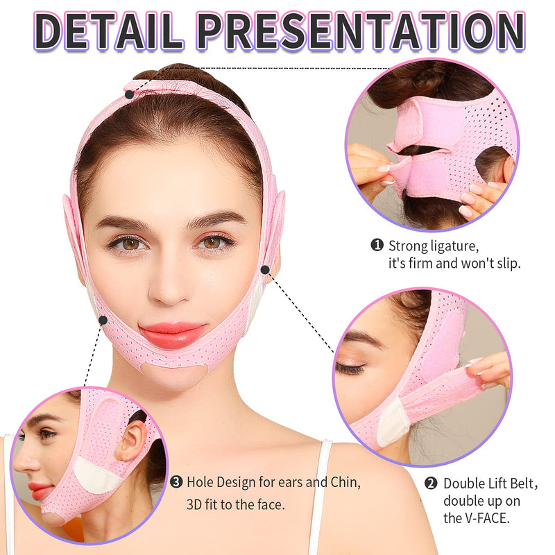 [Australia] - V Line Lifting Mask, Double Chin Reducer Shaped Belt, Reusable Cheek Lift up Face Slimming Strap, Adjustable Jawline Shaper Mask, Anti-Wrinkle Slim Thin Masks Belt (Pink 2(Upgraded version)) Pink 2(Upgraded version) 