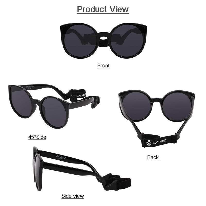 [Australia] - COCOSAND Baby Sunglasses with Strap Cateye Style UV400 Protection for Age 0-24months Black Grey 