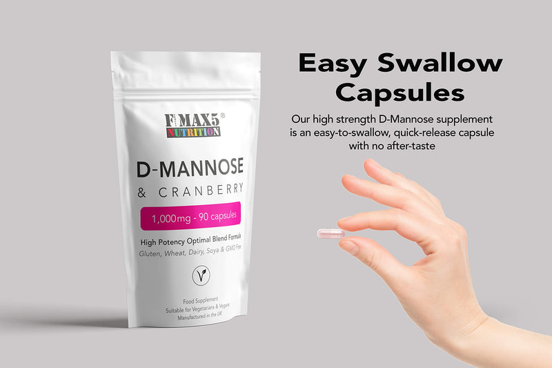 [Australia] - D-Mannose & Cranberry Capsules 1,000mg - 90 Capsules - Urinary Tract & Bladder Support - High Strength Blend - Allergen Free - Not Mannose Tablets or Powder - Made in the UK 