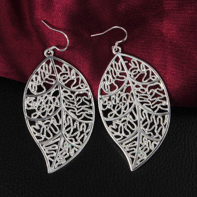 [Australia] - Wenbin Fashion Ladies 925 Sterling Silver Cute Natural Leaves Pendant Necklace Earrings Jewelry Set Autumn Boho Handmade Jewelry Set 