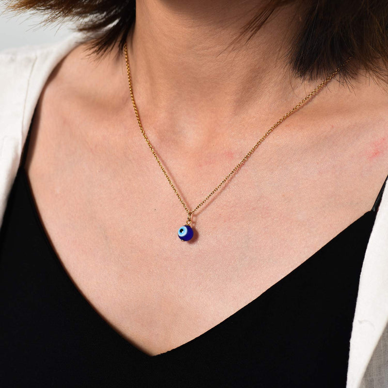 [Australia] - PPJew Evil Eye Necklace Chain Blue Eyes Amulet Pendant Necklace Ojo Turco Kabbalah Protection Adjustable Delicate Jewelry Gift for Women Girls（Silver/Gold） gold 