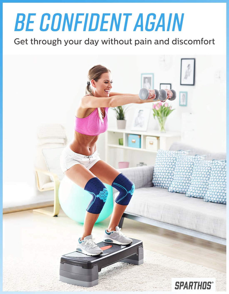 [Australia] - Sparthos Knee Compression Sleeves [Cobalt Blue - Large] x Sparthos Hinged Knee Brace [Size L] 