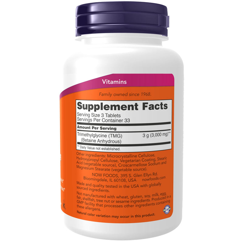 [Australia] - NOW Supplements, TMG Betaine (Trimethylglycine) 1,000 mg, Liver Support*, 100 Tablets 