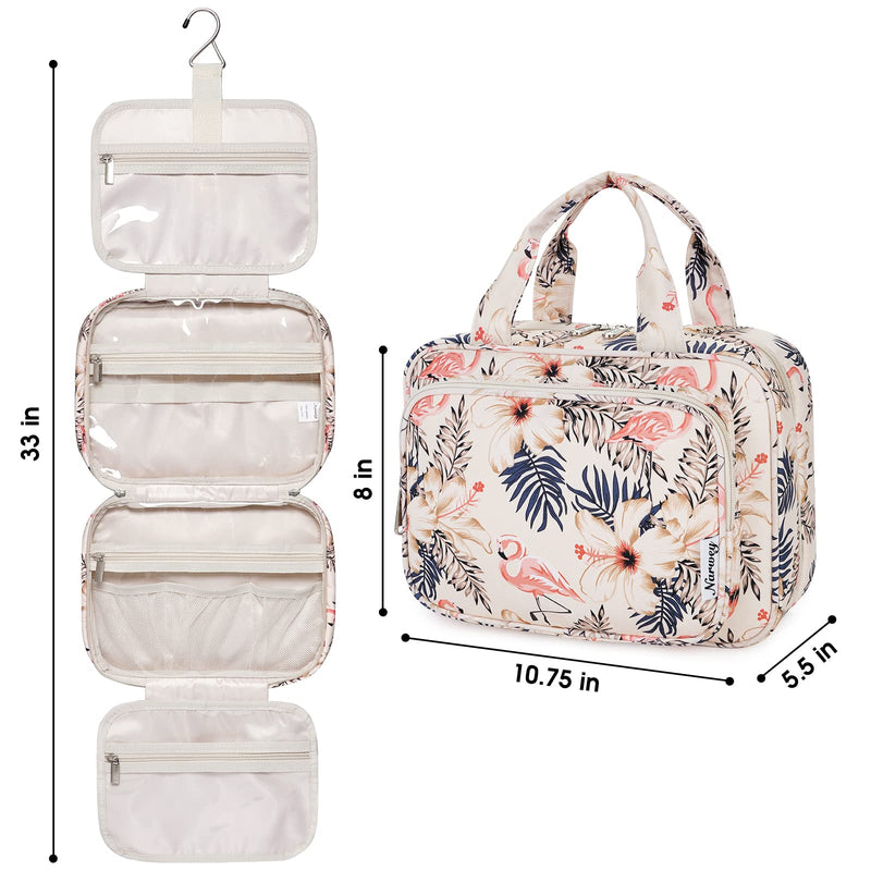 [Australia] - Large Hanging Toiletry Wash Bag Travel Makeup Bag Cosmetic Organizer for Women and Girls(Beige Flamingo (Medium)) Beige Flamingo (Medium) 