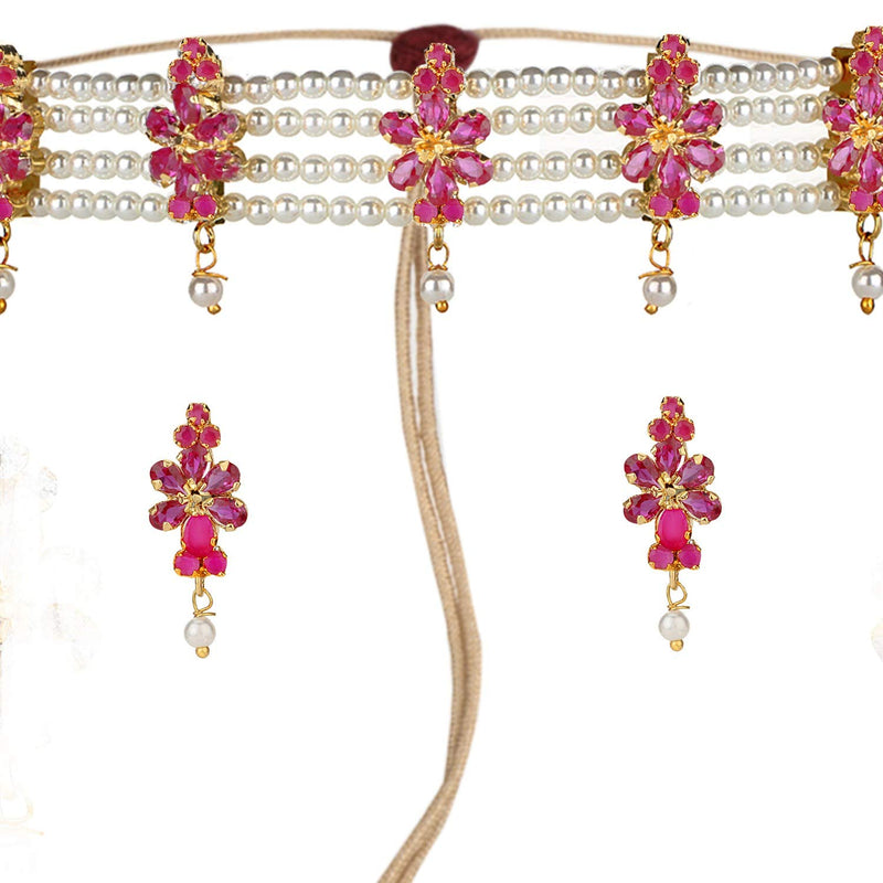 [Australia] - Efulgenz Indian Traditional 18K Gold Tone Plated Ruby Pearl Beaded Collar Strand Moti Choker Necklace Jewelery Festive Costume Accessories for Women and Girls 