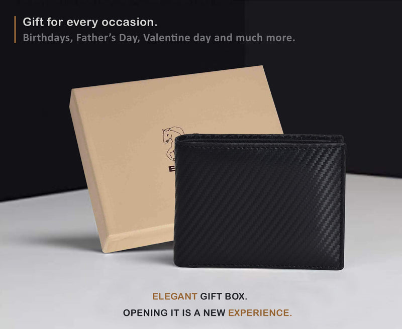 [Australia] - Slim Bifold Wallet for Men - Black Leather RFID Secure Billfold with Card Slots Ebony 