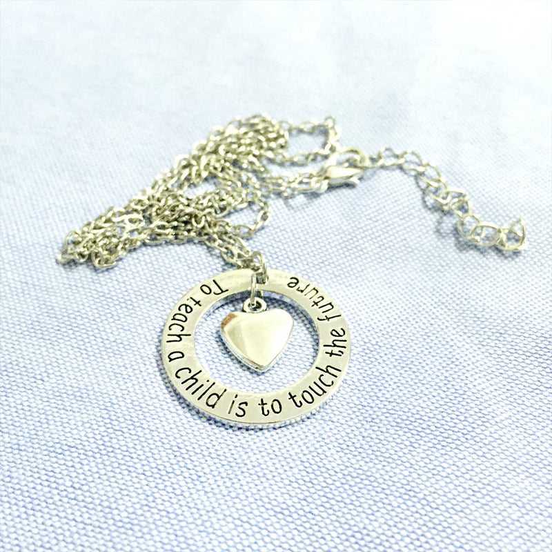 [Australia] - MA&SN Teacher Gift Love Heart Double Pendant Necklace to Teach a Child is to Touch The Future 