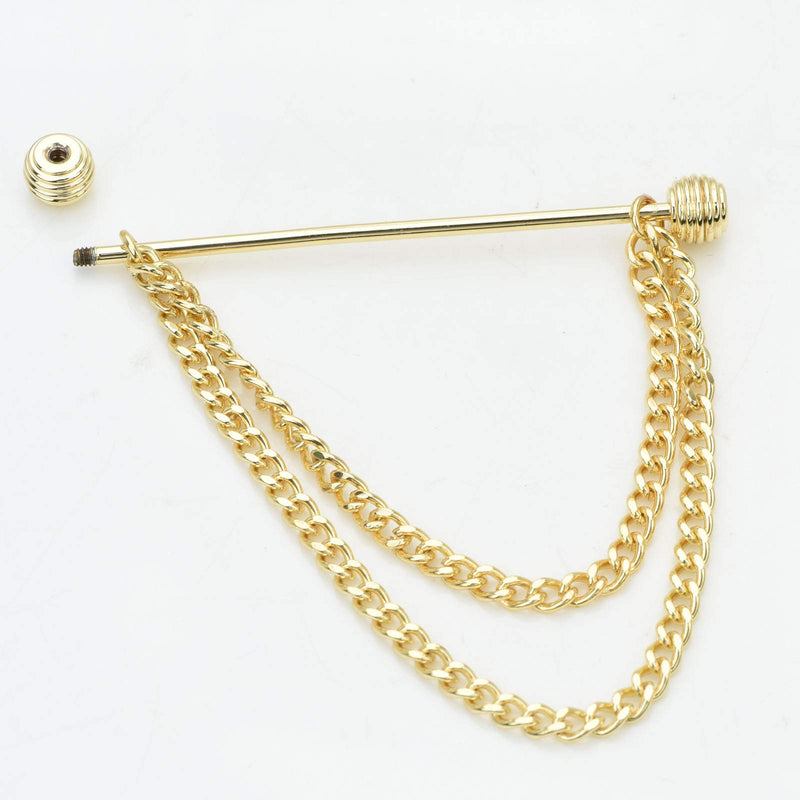 [Australia] - UUDUO 18K Gold Brass Barbell Ball Head Collar Bar with Hanging Chain Tassel Silver Black Shirt Tie Bar Collar Brooch for Men Gold Screw Ball 