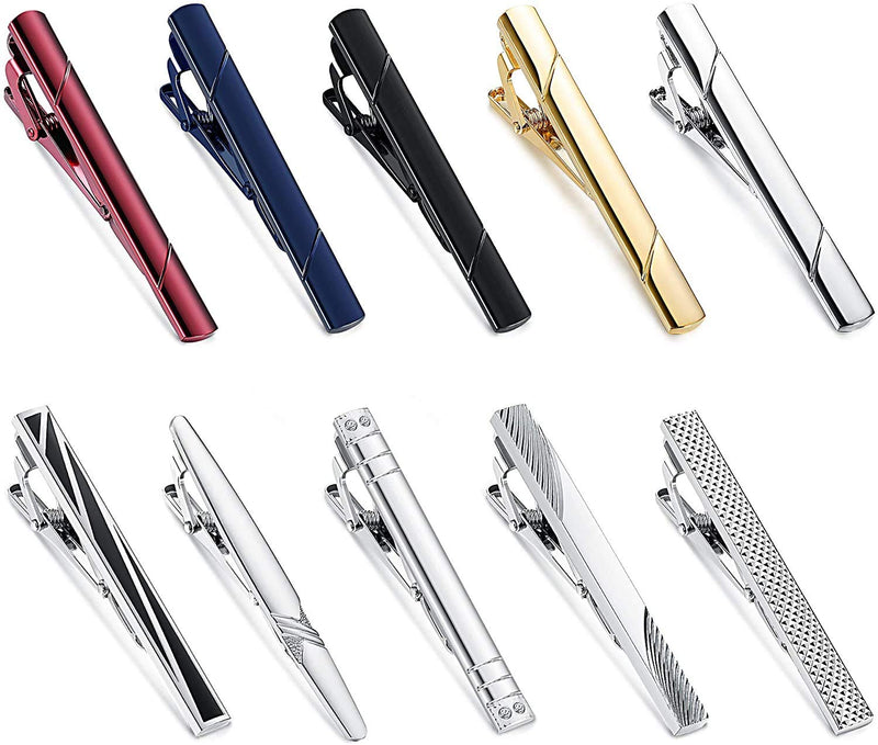 [Australia] - Finrezio 10PCS Tie Clips Set for Men Tie Bar Clip Black for Regular Ties Necktie Wedding Business Clips with Gift Box 