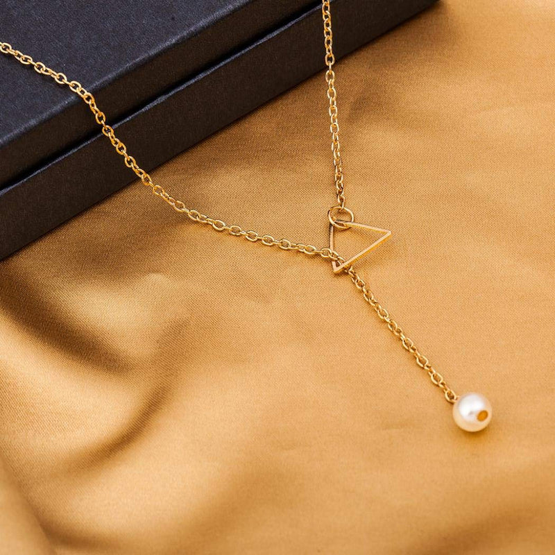 [Australia] - TseanYi Pearl Drop Necklace Pendant Gold Y Lariat Necklace Choker Geometry Triangle Necklace Chain Jewelry (Gold) 