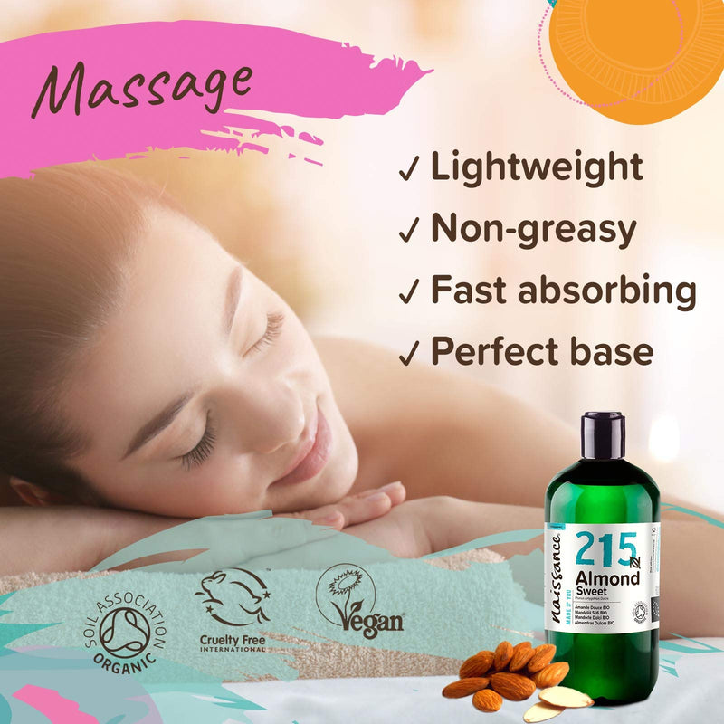 [Australia] - Naissance Certified Organic Sweet Almond Oil (no. 215) 500ml ‚Äì For Skin Hair Massage Nails Ears Face Body Stretch Marks - Natural Skin Care Cold Pressed Unrefined Food Grade Carrier Oil Aromatherapy 
