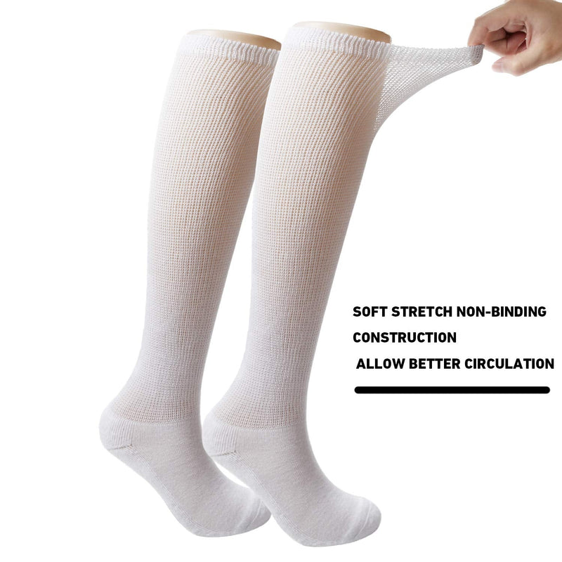 [Australia] - +MD 4 Pack Men’s Extra Wide Non-Binding Diabetic and Circulatory Bamboo Over The Knee Socks with Cushioned Sole 2Black2White10-13 Sock Style10-13,mens Shoe Style8-12 Black/White(4 Pairs) 