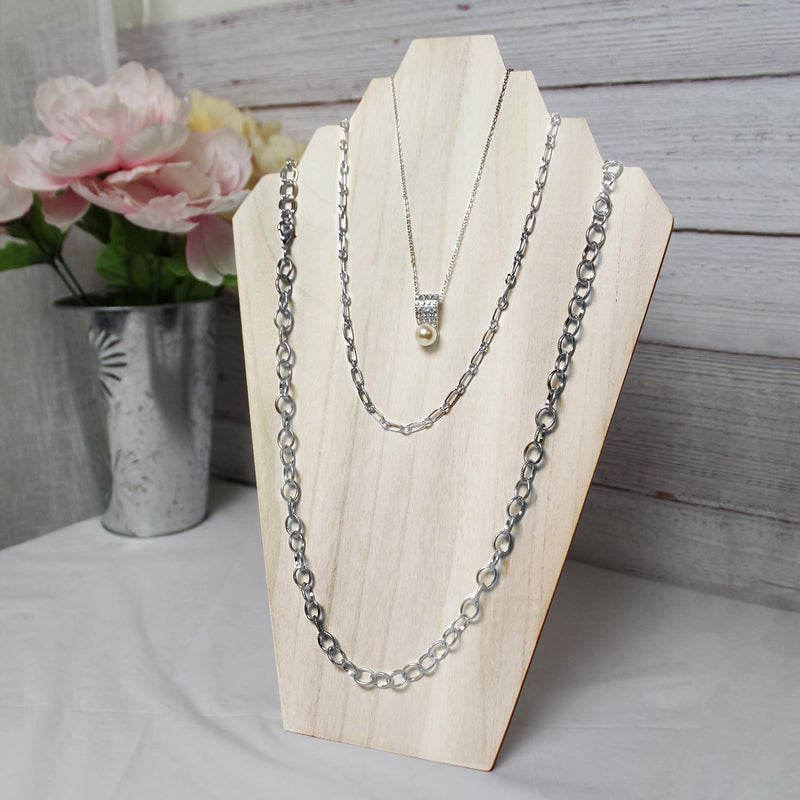 [Australia] - Ikee Design 2 pcs Set Wood Jewelry Display Bust with Easel for 3 Necklaces (Wash White) Wash White 