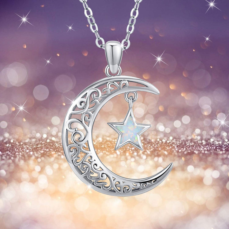 [Australia] - Moon Pendant Necklace with Opal Star Light, Dainty Infinite Love Y-Necklace,Moon Cat Necklace TRISHULA 925 Sterling Silver Forever Love Sparkling Crescent Jewelry Gift for Women Girls,Teen A-Crescent Moon Pendant 