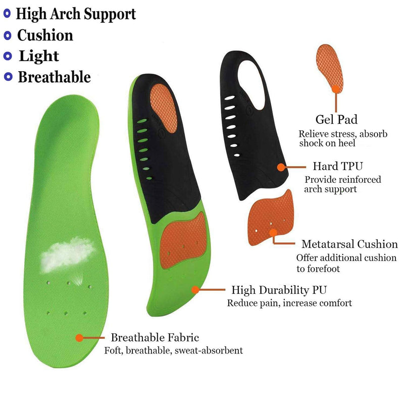 [Australia] - Plantar Fasciitis Arch Support Shoe Inserts Women & Men - Insoles Orthotic Inserts for Flat Feet, Cushioning Shoe Insoles for Foot Pain, Running, Heel Spurs, Arch Pain High Arch - Boot Insoles Green L: Mens 10-12 / Womens 11-13 