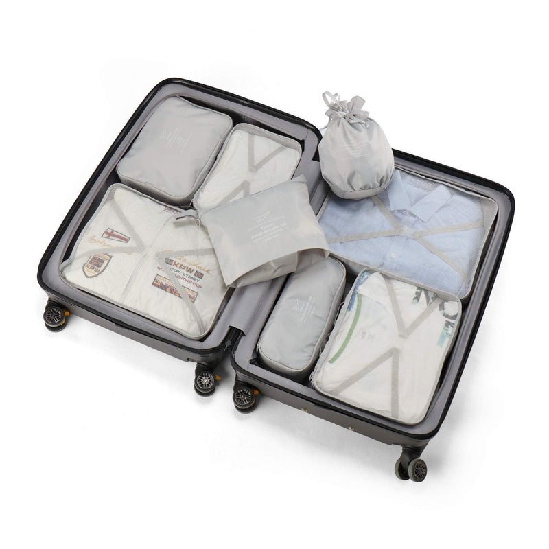 [Australia] - BETLLEMORY Packing Cubes 8 Sets Travel Luggage Organizers with Waterproof Shoe Storage Bag Compression Pouches(Grey) Grey 