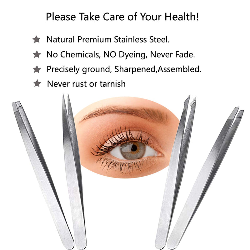 [Australia] - HXL Tweezers Set 4-Piece Professional Stainless Steel Tweezers- Best Precision Tweezers for Facial & Ingrown Hairs, Splinter & Hair Daily Beauty Tool No Chemical Free (Silver) 