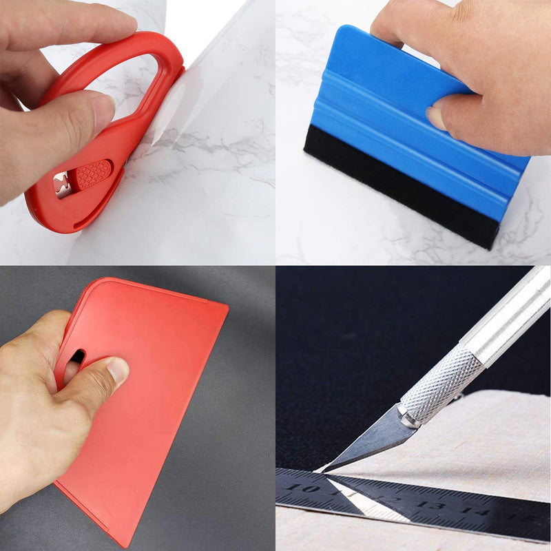 [Australia] - Wallpaper Smoothing Tool Kit Include red Squeegee,Medium-Hardness Squeegee, blue Tape Measure,snitty Vinyl Cutter and Craft Knife with 5 Replacement Blades for Adhesive Contact Paper Application Win Basic kit 