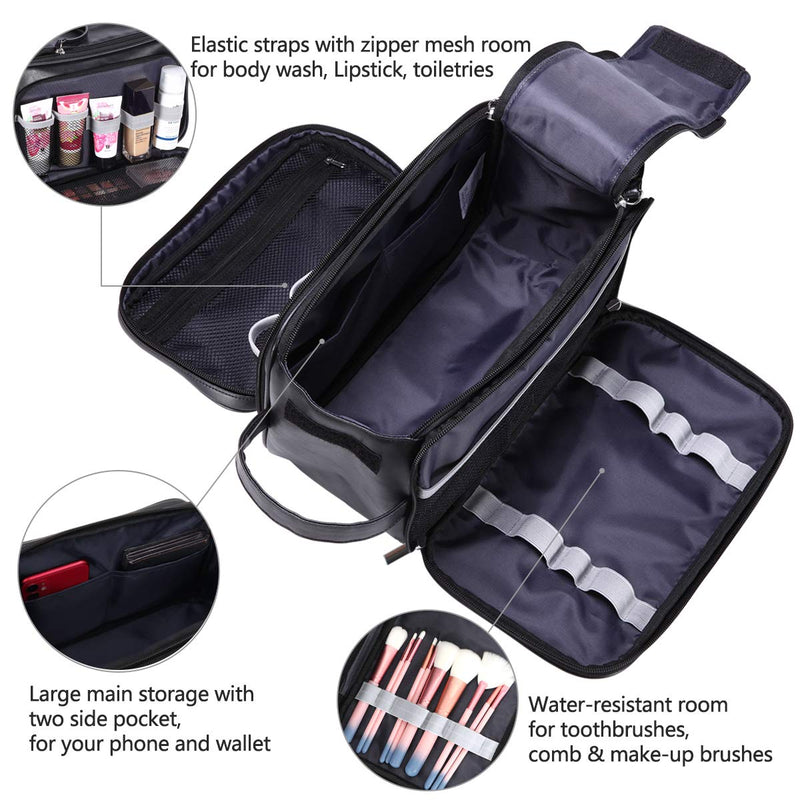 [Australia] - Large Toiletry Bag for Men or Women, PU Leather Bags Spacious Travel Dopp Kit, Water-resistant Toiletry Organizer Cosmetic Shaving Bag for Full Sized Container, Shampoo, Toiletries Accessories, Black XL 