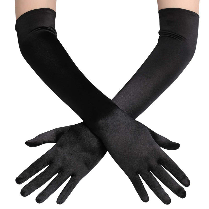 [Australia] - BABEYOND Long Opera Party 20s Satin Gloves Stretchy Adult Size Elbow Length Smooth 21.6in-black 