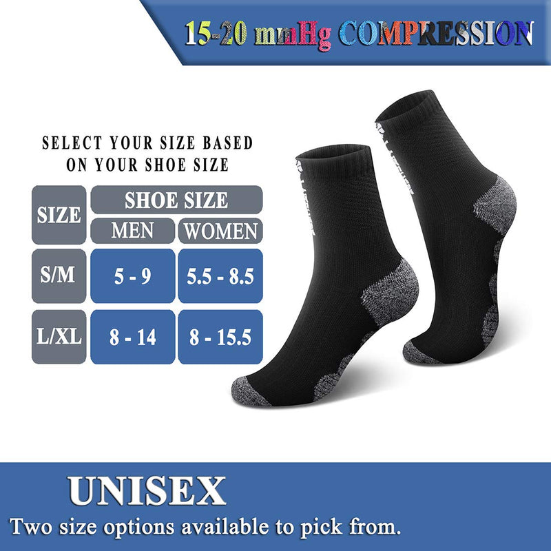 [Australia] - QUXIANG Compression Socks for Women & Men Circulation 3/6/7 Pairs Arch Ankle Support 15-20 mmHg Best for Running Cycling Large-X-Large 04-black/White/Orange 