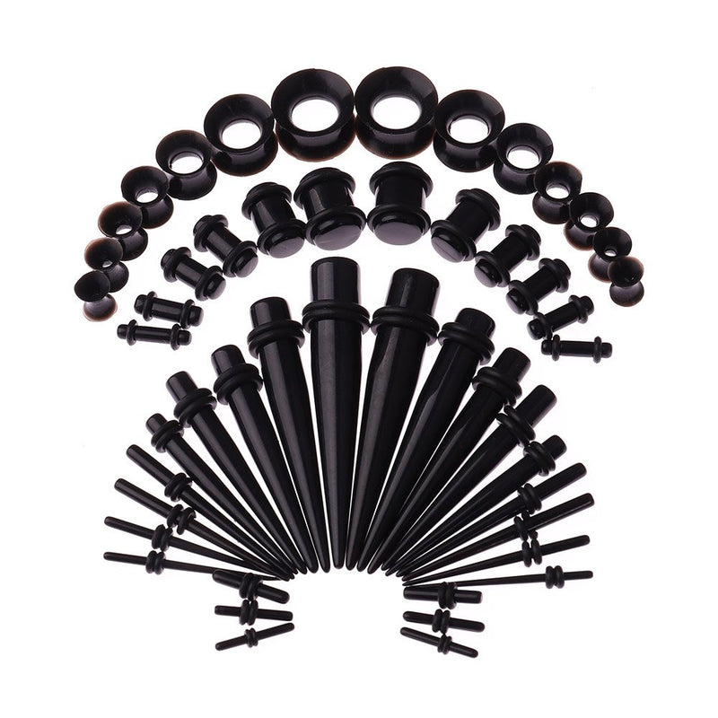 [Australia] - 50 Pieces Ear Stretching Kit 14G-00G by JieyueJewelry - Acrylic Tapers and Plugs + Silicone Tunnels - Ear Gauges Expander Set Body Piercing Jewelry Black 