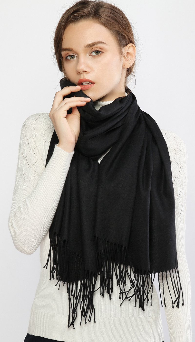 [Australia] - RIIQIICHY Winter Warm Scarf Pashmina Shawl Wrap for Women and Men Long Large Soft Scarves Black 