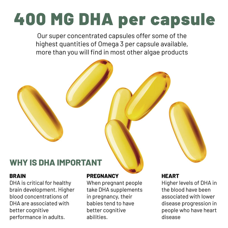 [Australia] - Vegan Omega 3 Algae Oil : 400mg DHA Per Capsule 60 Capsules, 2 Months Supply Plant Based Fish Oil Vegetarian Capsules. Suitable for All Plant Based Diets. 