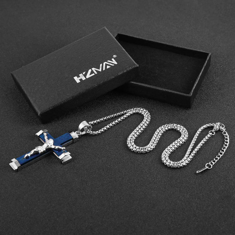 [Australia] - HZMAN Crucifix Stainless Steel Jewelry Jesus Cross Pendant Gold Silver Black Necklace Gift Blue 