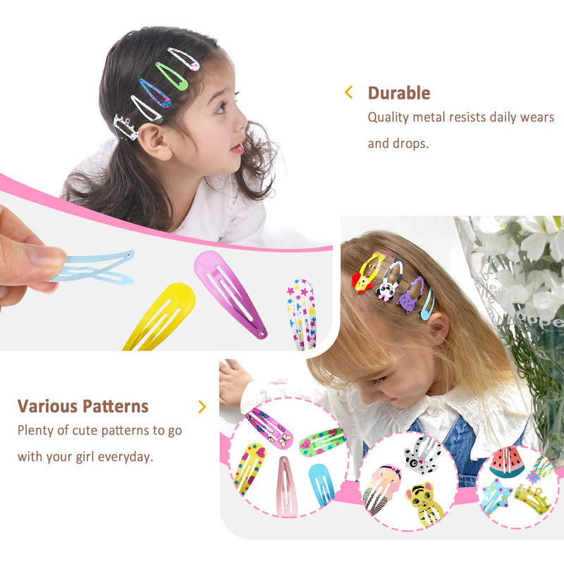 [Australia] - Hair Clips for Girls, Funtopia 100 Pcs No Slip Metal Snap Hair Clips Barrettes for Kids Teens Women, Cute Candy Color Cartoon Design Hair Pins (Animals Fruits Crowns Stars) 