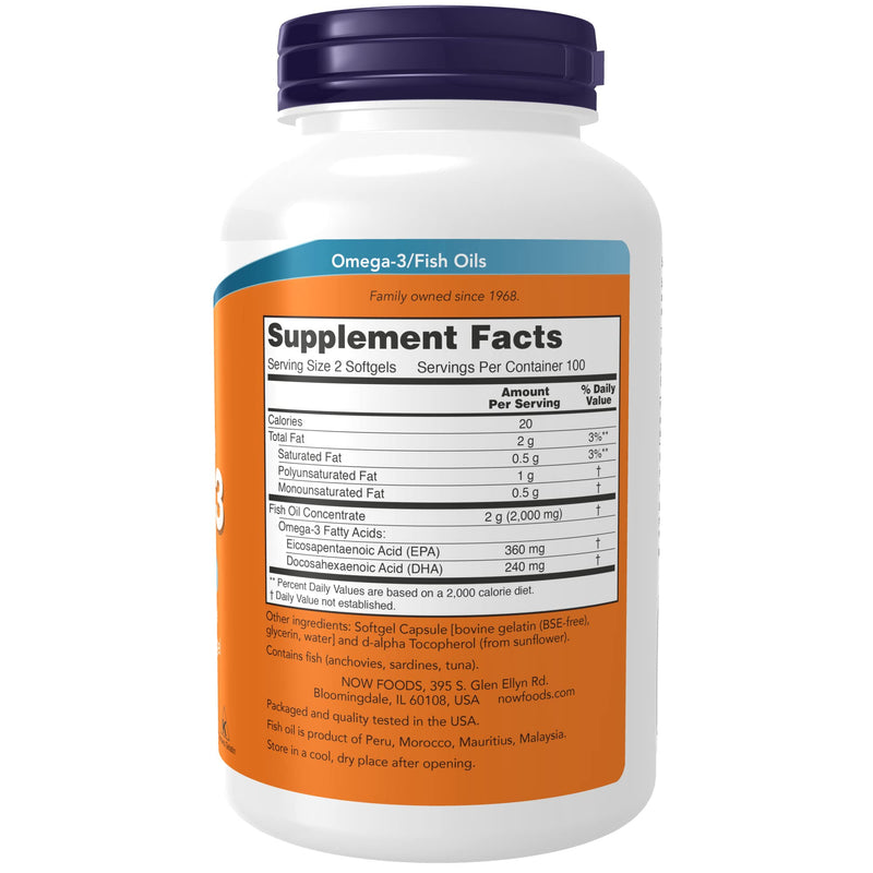 [Australia] - NOW Supplements, Omega-3 180 EPA / 120 DHA, Molecularly Distilled, Cardiovascular Support*, 200 Softgels 200 Count (Pack of 1) 