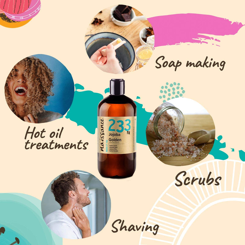 [Australia] - Naissance Cold Pressed Golden Jojoba Oil (no. 233) 500ml - Pure & Natural, Unrefined, Vegan, Hexane Free, No GMO - Ideal for Aromatherapy and as a Massage Base Oil 