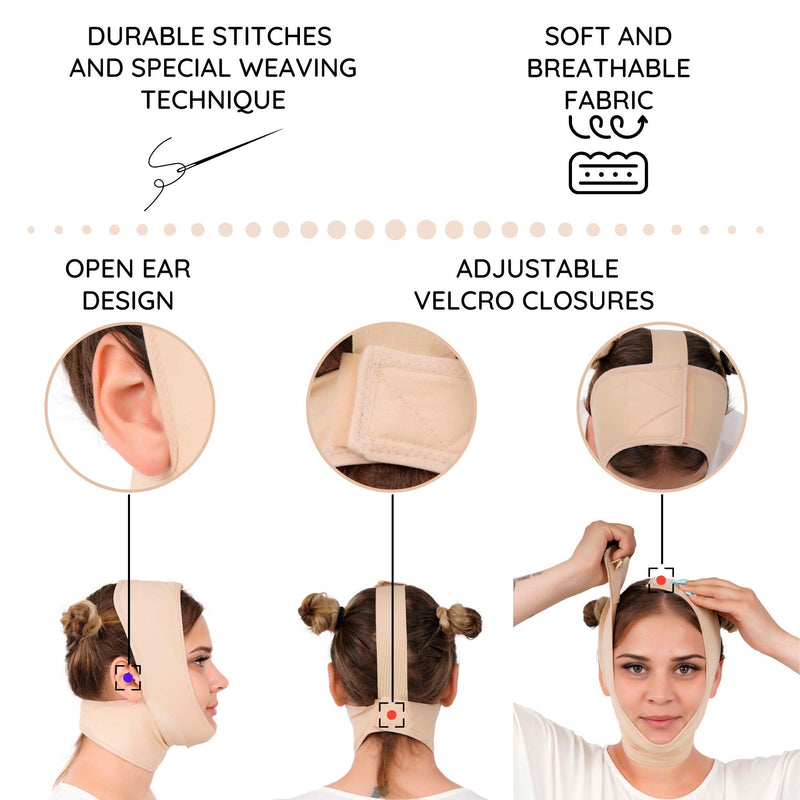 [Australia] - Post Surgery Neck and Chin Compression Garment Wrap Bandage for Women, Face Slimmer, Jowl Tightening, Neck Coverage, Chin Lifting Strap (L) Large (Pack of 1) 
