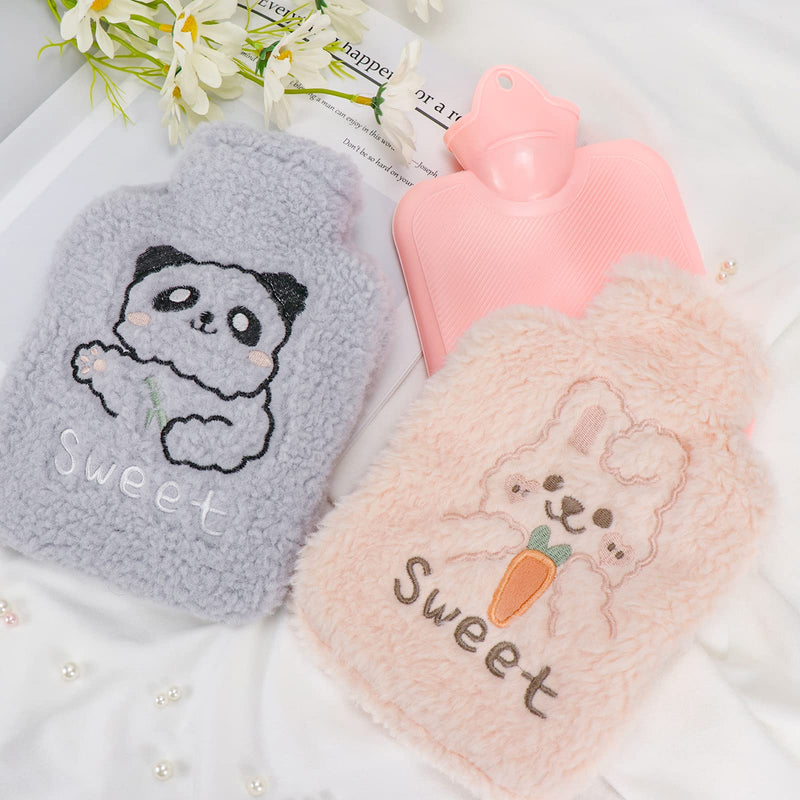 [Australia] - Hysagtek 2 Pack Hot Water Bottle with Plush Soft Cover, 500ML Small Hot Water Bottle Mini Natural Rubber Hot Water Bag for Women Seniors Children 2PCS-500ML 