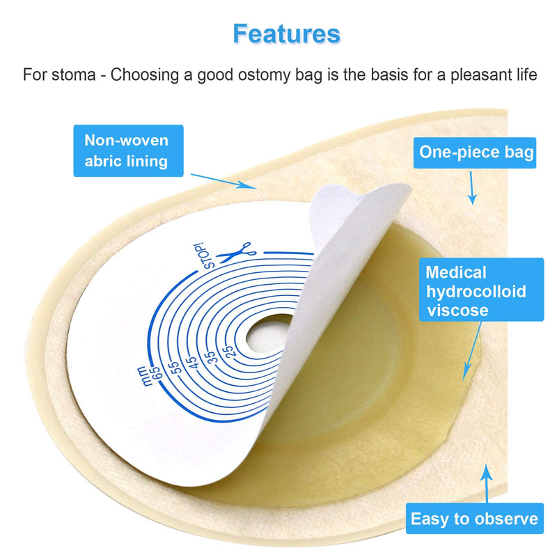 [Australia] - 20PCS One Piece Ostomy Bag, Drainable Pouches Colostomy Bag Stoma Bags Incontinence Bags for Ileostomy Care Supplies, Cut to Fit 20-65MM 