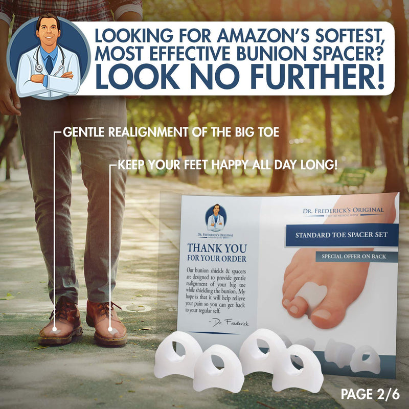 [Australia] - Dr. Frederick's Original Toe Spacers for Bunions - 4 Pieces - Temporary Bunion Corrector - Soft Gel Bunion Splint Toe Separators - Fast Bunion Relief - Wear with Shoes - Women & Men 