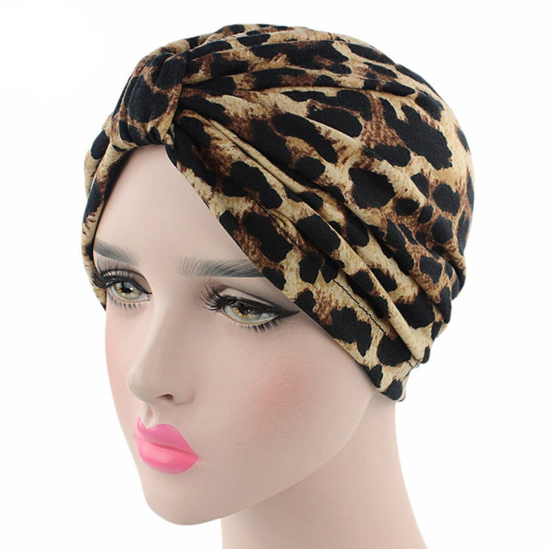 [Australia] - Ever Fairy® Womens Floral Print Cotton Turban Chemo Sleep Cap,Turban Hat Cap Hair Wrap (Leopard Print)(Size: One Size) 