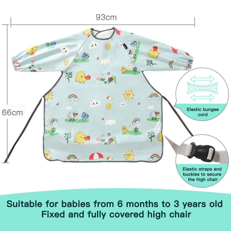 [Australia] - PewinGo Weaning Bib Attaches and Fully Cover to Baby Highchair , Long Sleeves Bib with Waterproof, Comfortable,Machine Washable , Suitable for BLW 6 Month to 3 Years Old--Grey,Toddler Bib S Grey 