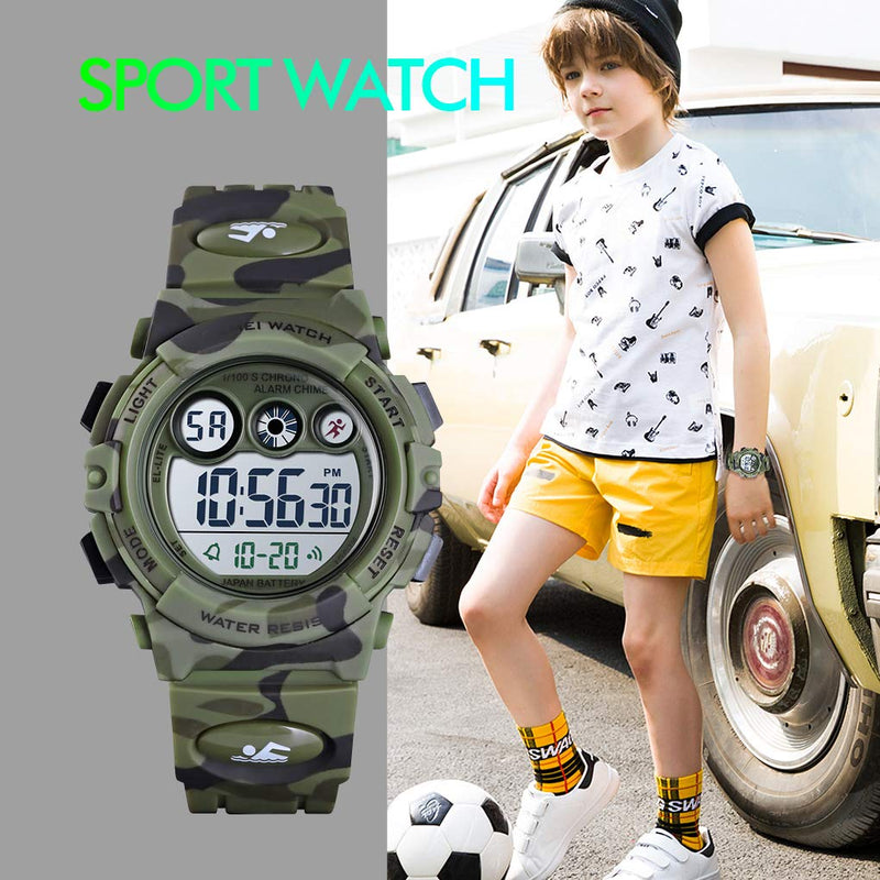 [Australia] - CakCity Kids Watches Digital Sport Watches for Boys Girls Outdoor Waterproof Watches with Alarm Stopwatch Military Child Wrist Watch Ages 5-10 Camo 