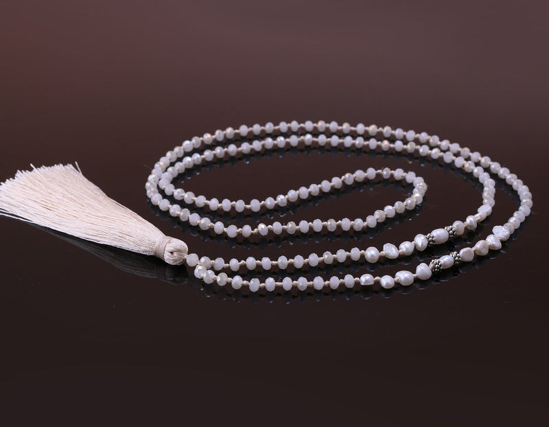 [Australia] - C·QUAN CHI Long Chain Pearl Tassel Necklace Handmade Crystal Beaded Pendant Bohemian Women Statement Jewelry for Women Gifts for Girls 01-Beige 