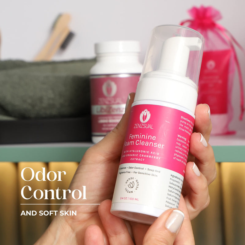 [Australia] - ZENZSUAL Feminine Foam Cleanser with Hyaluronic Acid and Organic Cranberry Extract, Foaming Feminine Wash for Intimate Areas, Vaginal Moisturizer w/ Self-Foaming Pump (1 Oz.) 1 Ounce 