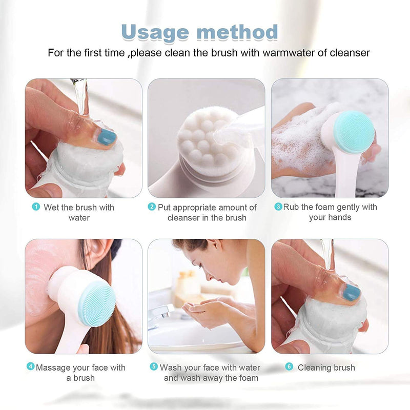 [Australia] - Face Brush - Manual Facial Cleansing, 1Pcs Double Side Skin Care Facial Cleaning Brush, silicone facial scrubber Manual Dual Face Wash Brush for Deep Pore Exfoliation Makeup Massaging (Blue) Blue 