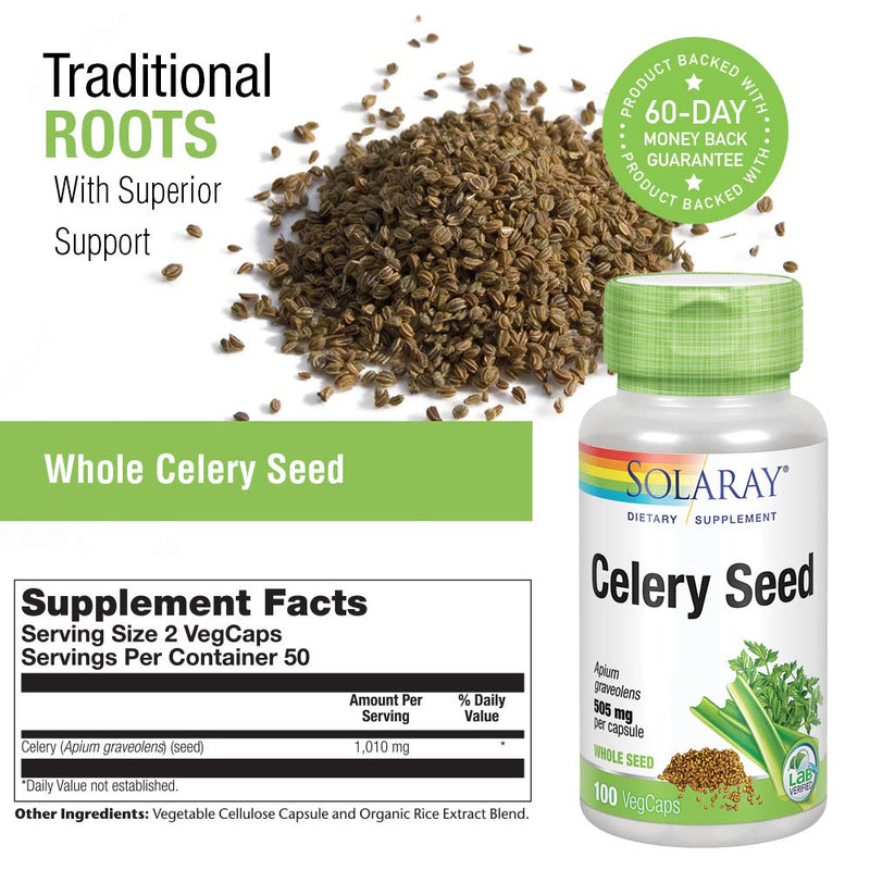 [Australia] - Solaray Celery Seed 1010mg | Healthy Cardiovascular, Liver, Water Balance & Joint Support | Whole Seed w/Phytochemicals & Flavonoids | Non-GMO | 100ct 