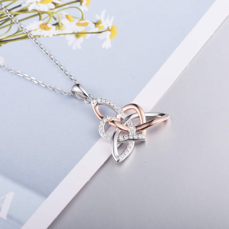 [Australia] - Celtic Trinity Knot Necklace Irish Jewelry Triquetra Trinity Vintage Heart Pendant Necklace Earrings for Women Girl Mother Daughter Gift Celtic Triquetra Necklace(Pink) 